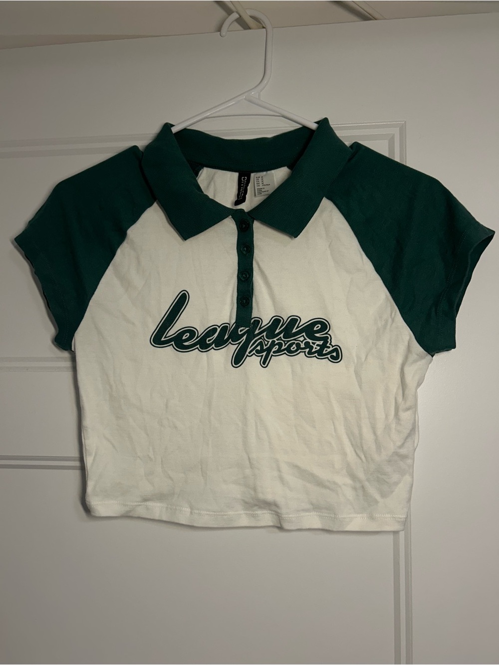 100% cotton—Green & White Polo Crop